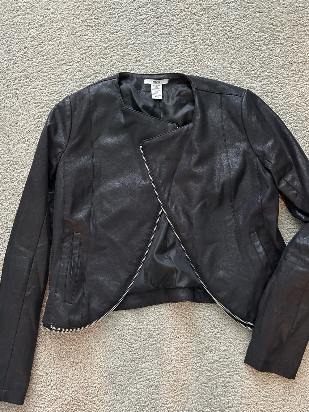 Bar III Black Faux Leather Asymmetrical Zip Jacket